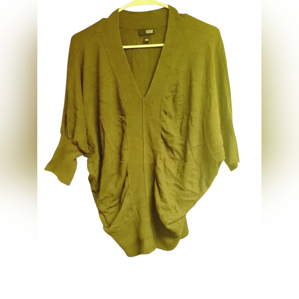 Ana Women's Wool Blend V-Neckline Preppy 3/4 Sleeve Oversized Sweater, Sz L
